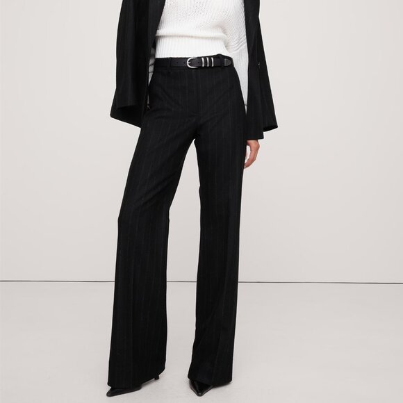 Banana Republic High-Rise Wide-Leg Flare Flannel Pant size 0 Black Stripe